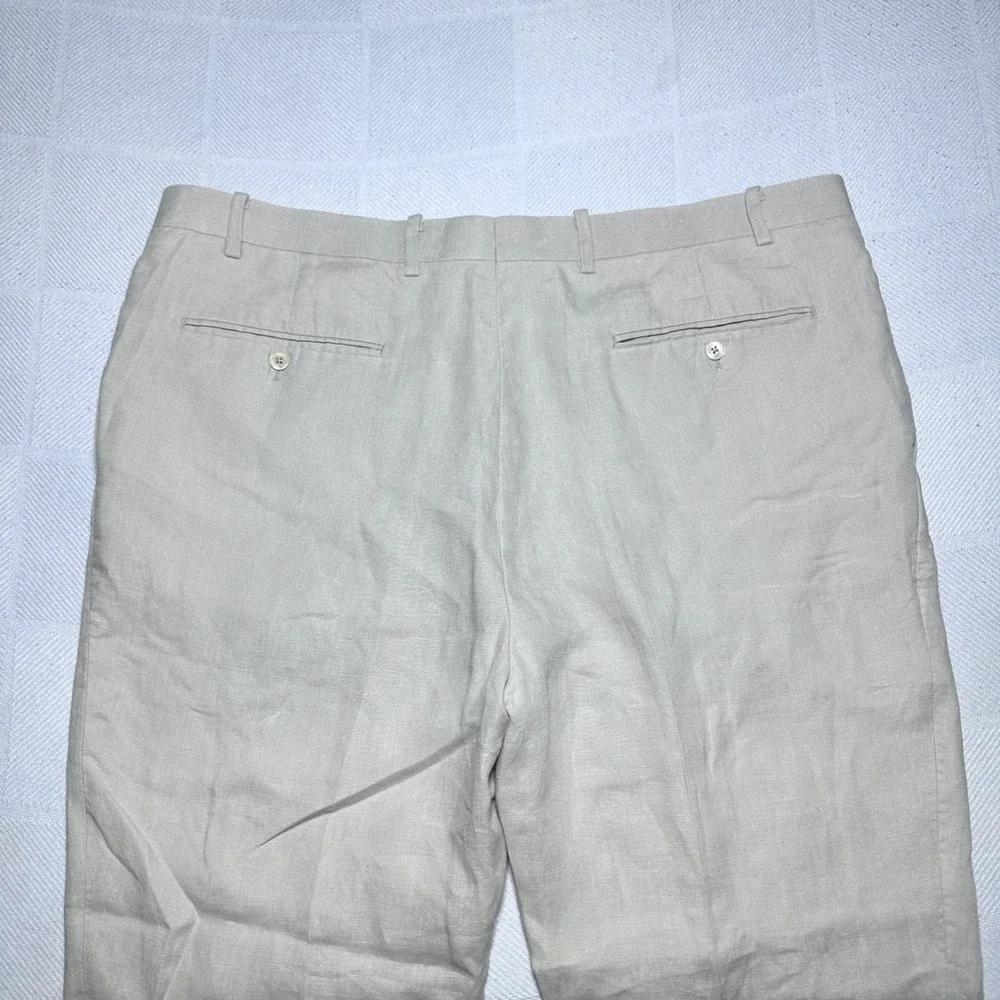 Ralph Ralph Lauren Dress Pants Mens 44R (44x30) 100% Linen Flat Front Beige